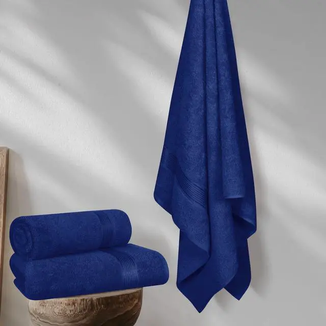 Alt view image 3 of 6 - Cotton 2 Pack Oversized Bath Towel Set 28x55 inches, Large Bath Towels, Ultra Absorbant Compact Quickdry & Lightweight Towel, Ideal for Gym Travel Camp Pool - Navy Blue