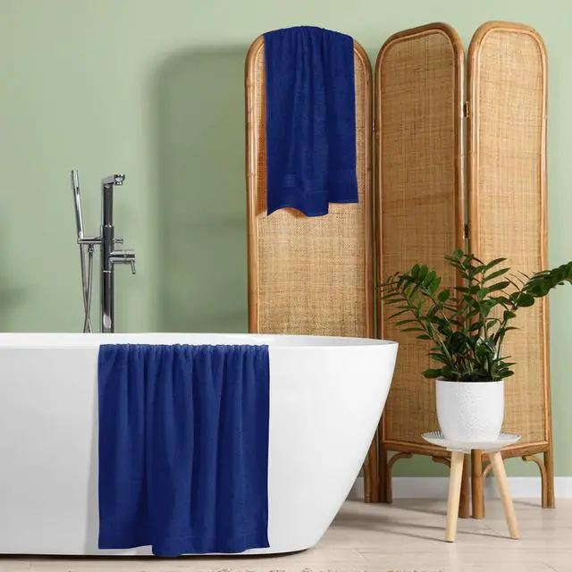 Alt view image 4 of 6 - Cotton 2 Pack Oversized Bath Towel Set 28x55 inches, Large Bath Towels, Ultra Absorbant Compact Quickdry & Lightweight Towel, Ideal for Gym Travel Camp Pool - Navy Blue