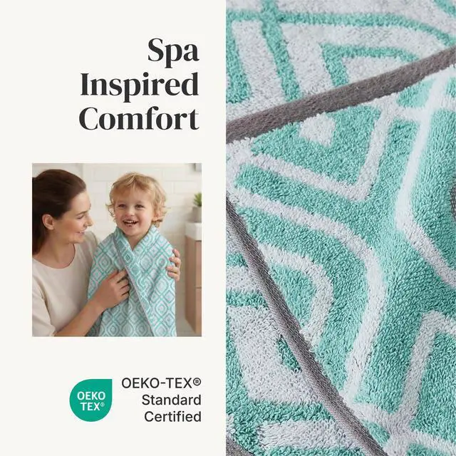 Alt view image 4 of 7 - 6 Piece Bath Towel Set Bathroom Set with 2 Bath Towels, 2 Hand Towels, and 2 Wash Cloths 100% Cotton, Super Absorbent & Extra Soft Reversible Classic Diamond (Aqua)