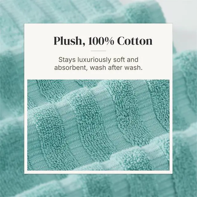 Alt view image 5 of 7 - 6 Piece Bath Towel Set Bathroom Set with 2 Bath Towels, 2 Hand Towels, and 2 Wash Cloths 100% Cotton, Super Absorbent & Extra Soft Reversible Classic Diamond (Aqua)