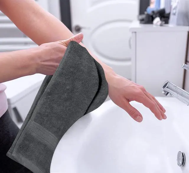Alt view image 6 of 7 - 6 Pack Premium Hand Towels, 16x28 in, 600 GSM Cotton, Grey | Premium Ultra-Soft Lightweight Ring Spun Cotton Hand Towels - Highly Absorbent, Ideal for Bathroom, Gym, Spa & Hotel