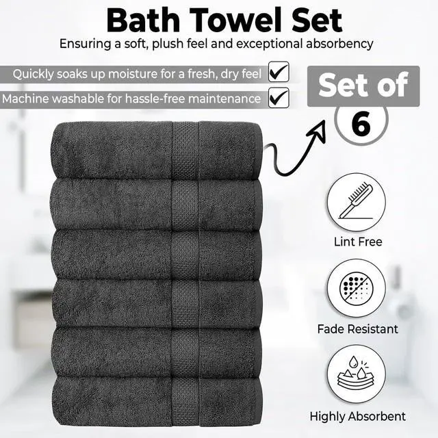 Alt view image 4 of 7 - Hotel & Spa 100% Cotton Bath Towels Pack of 6, Ultra Soft, Quick Dry, Lightweight, Highly Absorbent, Perfect for Face, Hands, Spa, Gym, Hotel, Resort & Daily Use - Grey (24" x 48")