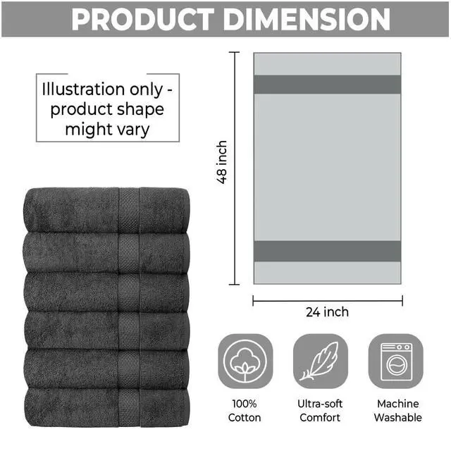 Alt view image 6 of 7 - Hotel & Spa 100% Cotton Bath Towels Pack of 6, Ultra Soft, Quick Dry, Lightweight, Highly Absorbent, Perfect for Face, Hands, Spa, Gym, Hotel, Resort & Daily Use - Grey (24" x 48")