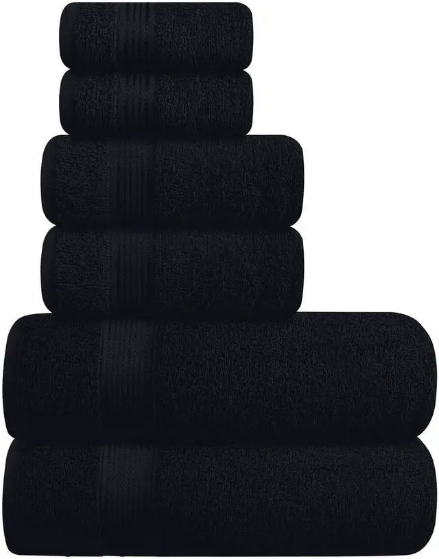 Main image of Ultra Soft 6 Pack Cotton Towel Set, Contains 2 Bath Towels 28x55 inch, 2 Hand Towels 16x24 inch & 2 Wash Coths 12x12 inch, Ideal for Everyday use, Compact & Lightweight - Black
