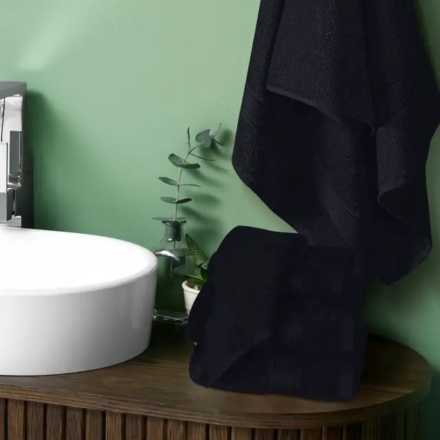 Alt view image 3 of 7 - Ultra Soft 6 Pack Cotton Towel Set, Contains 2 Bath Towels 28x55 inch, 2 Hand Towels 16x24 inch & 2 Wash Coths 12x12 inch, Ideal for Everyday use, Compact & Lightweight - Black