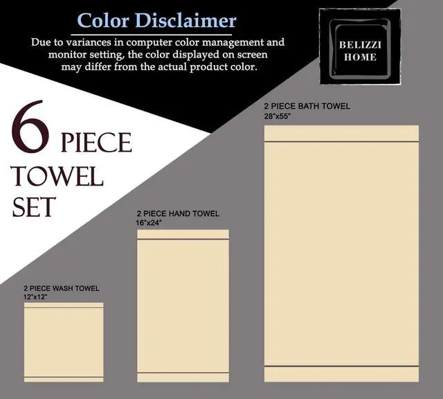 Alt view image 7 of 7 - Ultra Soft 6 Pack Cotton Towel Set, Contains 2 Bath Towels 28x55 inch, 2 Hand Towels 16x24 inch & 2 Wash Coths 12x12 inch, Ideal for Everyday use, Compact & Lightweight - Black