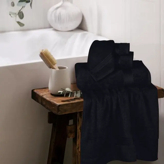 Alt view image 4 of 7 - Ultra Soft 6 Pack Cotton Towel Set, Contains 2 Bath Towels 28x55 inch, 2 Hand Towels 16x24 inch & 2 Wash Coths 12x12 inch, Ideal for Everyday use, Compact & Lightweight - Black