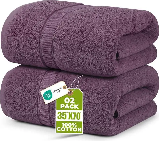 Main image of Jumbo Bath Sheets, 2 Pack, 35x70 in, 600 GSM Cotton, Plum | Extra Large Ring Spun Cotton Bath Sheets - Soft, Plush, Quick-Drying, Highly Absorbent, Great for Everyday Use