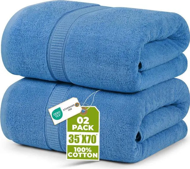 Main image of Jumbo Bath Sheets, 2 Pack, 35x70 in, 600 GSM Cotton, Electric Blue