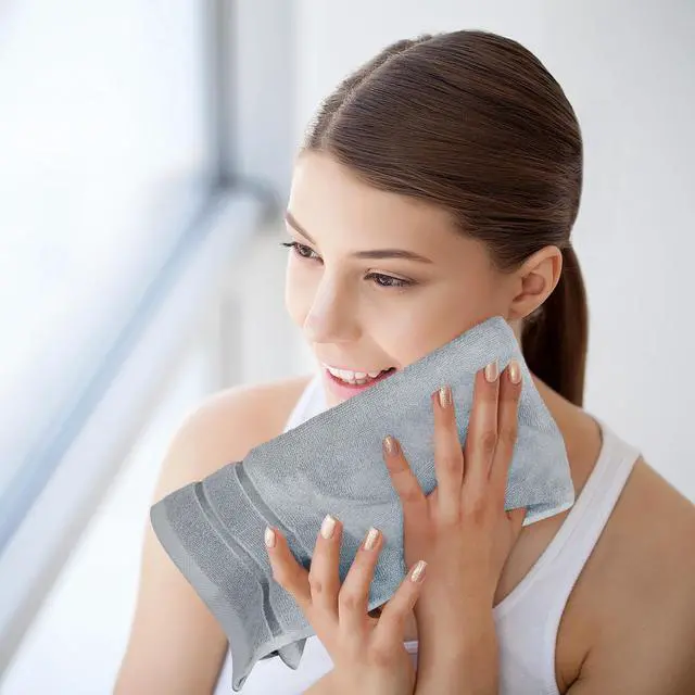 Alt view image 7 of 7 - 8 Piece Luxury Towel Set, 600 GSM, Viscose Stripe, Cool Grey | 600 GSM Ring Spun Cotton Towels with Viscose Stripe Design - Highly Absorbent, Soft & Plush, Ideal for Everyday Use