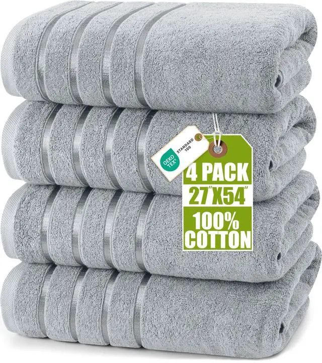 Main image of 4 Pack Premium Viscose Oversized Bath Towels Set, Ring Spun Cotton, 27 by 54 Inches, Highly Absorbent, Quick Drying Shower Towels for Bathroom, Spa, Hotel and Gym, Cool Grey