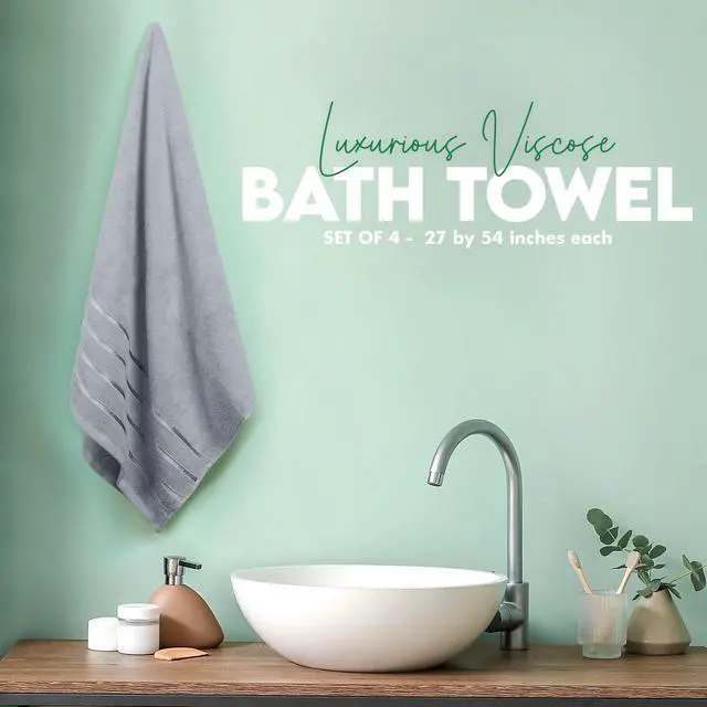 Alt view image 3 of 7 - 4 Pack Premium Viscose Oversized Bath Towels Set, Ring Spun Cotton, 27 by 54 Inches, Highly Absorbent, Quick Drying Shower Towels for Bathroom, Spa, Hotel and Gym, Cool Grey