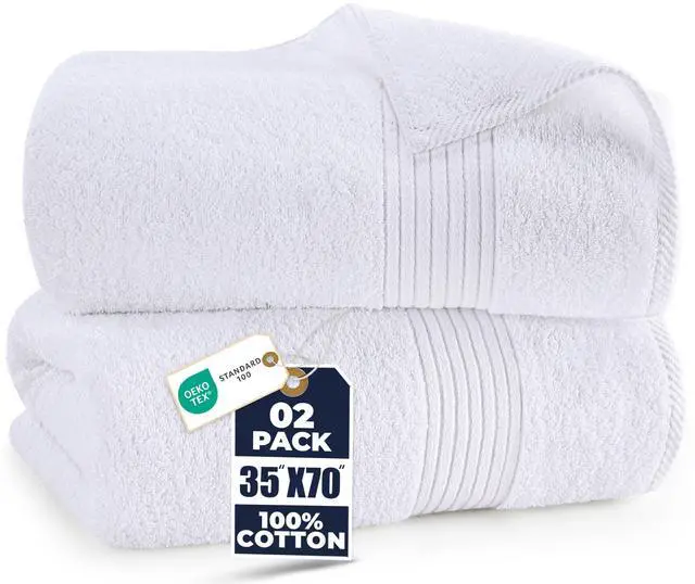 Main image of Extra Large Bath Sheets, 2 Pack, 35x70 in, Cotton, White | Soft Lightweight Ring Spun Cotton Shower Towel Set - Highly Absorbent, Quick-Drying, Extra Large Bath Sheets, Durable