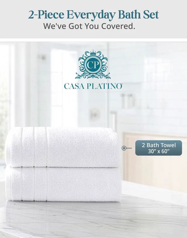 Alt view image 3 of 7 - Bath Towels 100% Cotton 2 Piece Soft Absorbent - White | Bath Towel Set, Soft & Durable, Ring-Spun, Ideal for Spa & Home, with OEKO-TEX