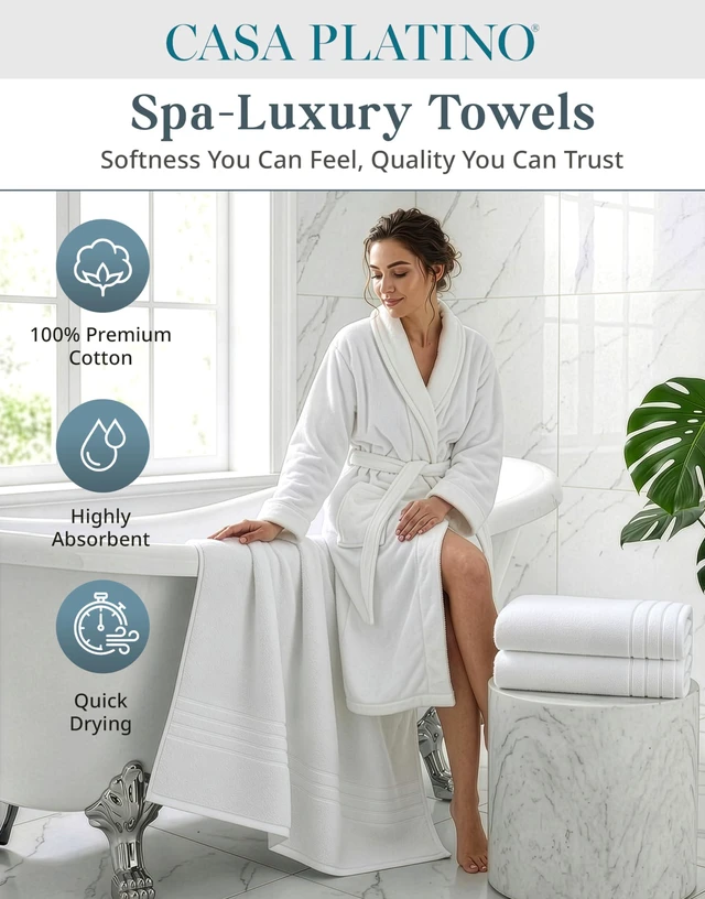 Alt view image 2 of 7 - Bath Towels 100% Cotton 2 Piece Soft Absorbent - White | Bath Towel Set, Soft & Durable, Ring-Spun, Ideal for Spa & Home, with OEKO-TEX