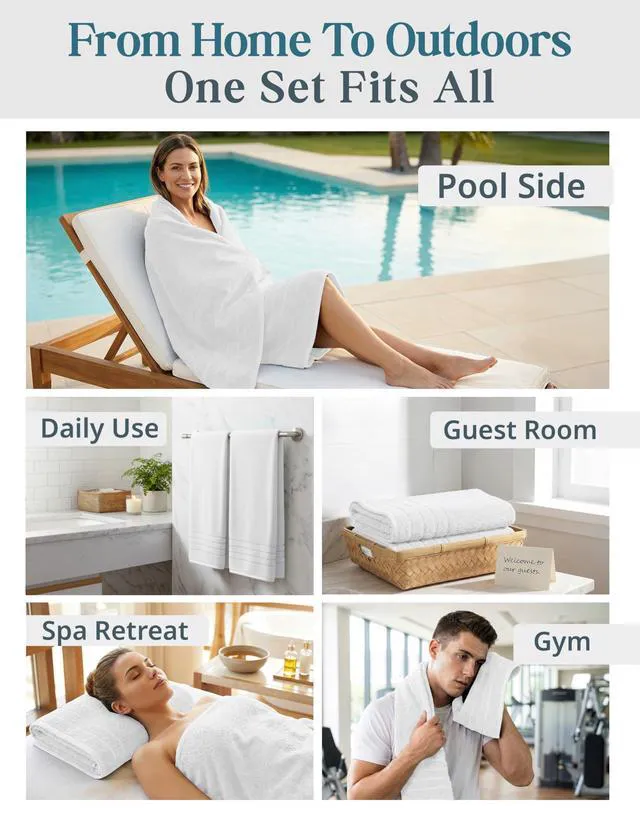 Alt view image 7 of 7 - Bath Towels 100% Cotton 2 Piece Soft Absorbent - White | Bath Towel Set, Soft & Durable, Ring-Spun, Ideal for Spa & Home, with OEKO-TEX