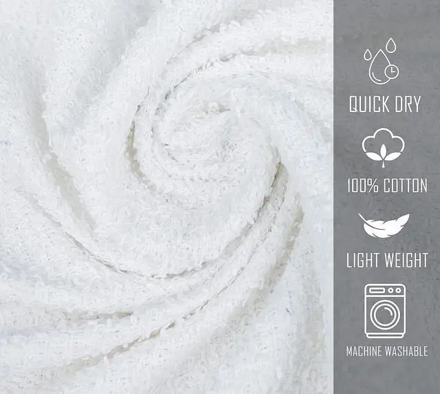 Alt view image 6 of 7 - 12 Pack White 100% Cotton Bath Towels, 20x40 Inches, Lightweight, Quick Drying, Commercial Grade, Gym, Salon, Spa & Hair