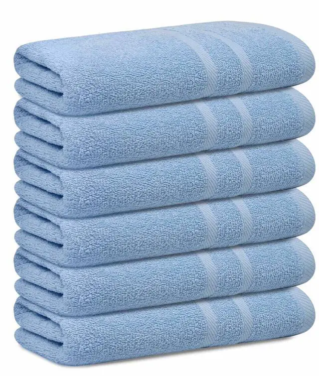 Main image of 6 Pack Small Bath Towel Set - 100% Cotton 23x46 Shower Towels in 450 GSM. Lightweight & Absorbent Quick Dry Gym Towel for Showering, Pet Drying, Spas & Salons. Terry Ringspun Towels (Aqua)