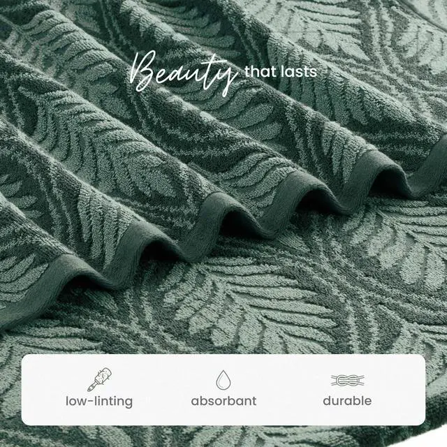 Alt view image 3 of 7 - Restore Fern Ogee Bath Towel Soft, Absorbent, Moisture-Wicking and Quick to Dry Lightweight for Everyday Use Comfortable Feel with Convenient Loop for Hanging 30" x 56" Jade