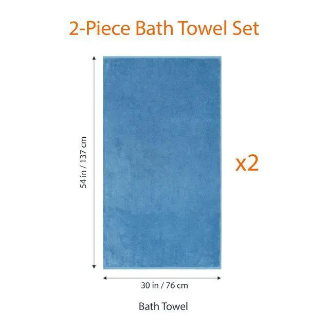 Alt view image 4 of 5 - 2-Piece Quick-Dry Oversize Bath Towel, 100% Cotton, 54" x 30", Lake Blue