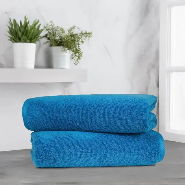 Alt view image 5 of 5 - 2-Piece Quick-Dry Oversize Bath Towel, 100% Cotton, 54" x 30", Lake Blue