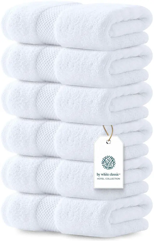 Main image of Luxury White Hand Towels - Soft 100% Turkish Cotton | Highly Absorbent Hotel spa Bathroom Towel Collection | 16x30 Inch | Set of 6