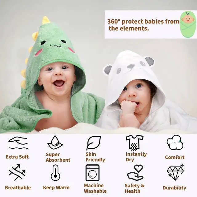 Alt view image 3 of 7 - 12 PCS Baby Bath Towels Set for Infants Toddlers Essentials | 4 PCS Baby Towels & 8 PCS Washcloths Set, Cute Animal Hooded, Ultra Absorbent & Soft, Newborn Shower Gifts for Boys & Girls