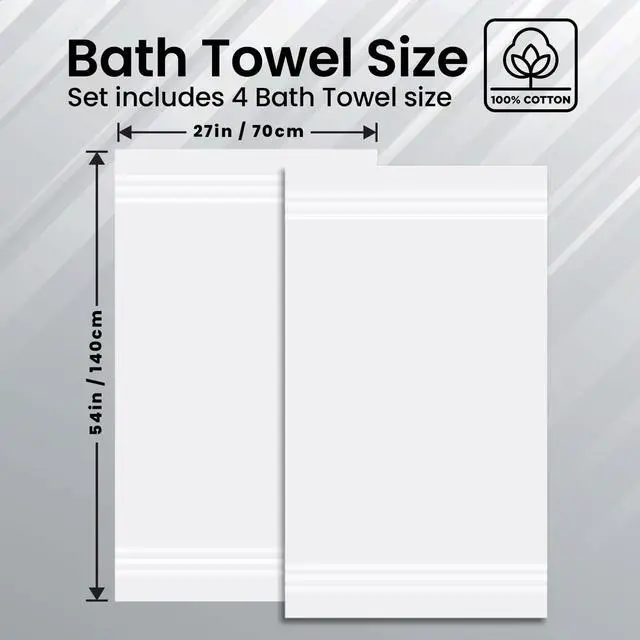 Alt view image 3 of 7 - 100% Ring-Spun Cotton Bath Towels for Bathroom - Pack 2 | Luxury Super Soft, Absorbent & Quick-Drying |27x54 inches| Large Bathroom Towels Set |600 GSM| Gym, Shower, Spa & Hotel Use