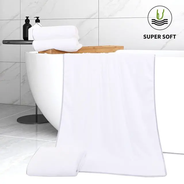 Alt view image 5 of 7 - Microfiber 4 Pack Bath Towel Set, Lightweight and Quick Drying, Ultra Soft Highly Absorbent Towels for Bathroom, Gym, Hotel, Beach and Spa (White)