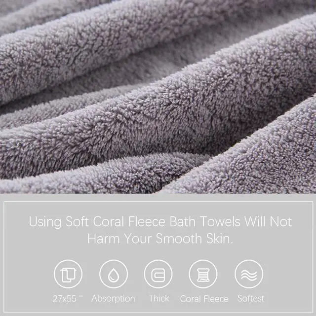 Alt view image 4 of 7 - Ultra Soft Towel Set - Quick Drying - 2 Bath Towels 2 Hand Towels 2 Washcloths - Microfiber Coral Velvet Highly Absorbent Towel for Fitness, Bathroom, Sports, Yoga, Travel-Grey 6 Pcs