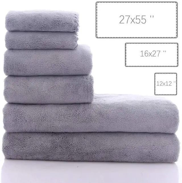Alt view image 5 of 7 - Ultra Soft Towel Set - Quick Drying - 2 Bath Towels 2 Hand Towels 2 Washcloths - Microfiber Coral Velvet Highly Absorbent Towel for Fitness, Bathroom, Sports, Yoga, Travel-Grey 6 Pcs