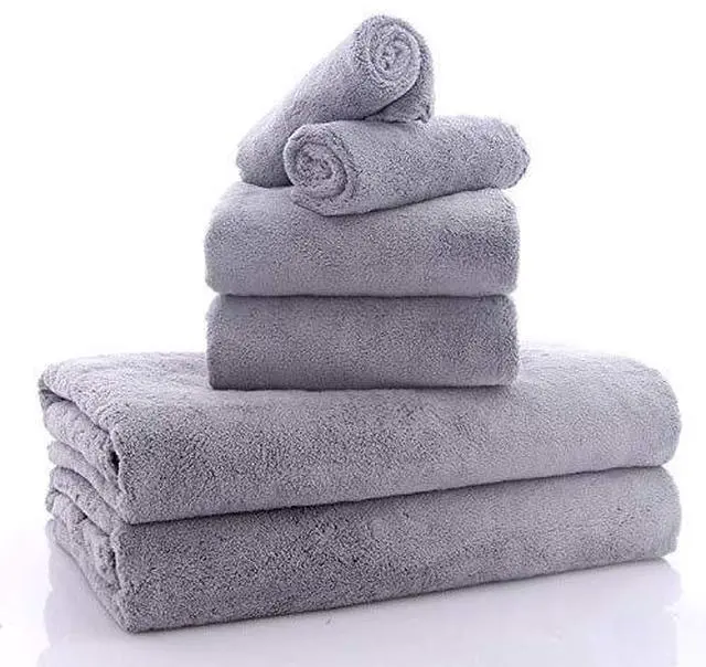 Alt view image 7 of 7 - Ultra Soft Towel Set - Quick Drying - 2 Bath Towels 2 Hand Towels 2 Washcloths - Microfiber Coral Velvet Highly Absorbent Towel for Fitness, Bathroom, Sports, Yoga, Travel-Grey 6 Pcs