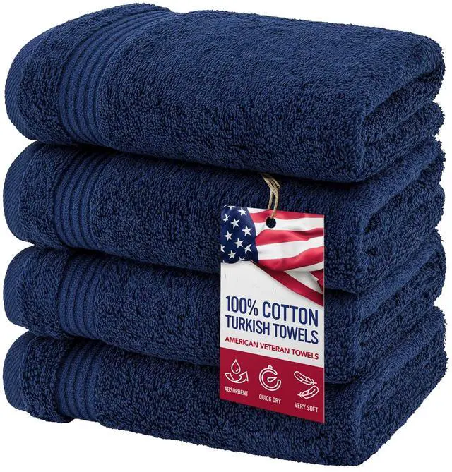 Main image of Hand Towels for Bathroom Set of 4, 100% Cotton Turkish Hand Towel Sets, Soft Hand Face Towels, Navy Blue Hand Towels