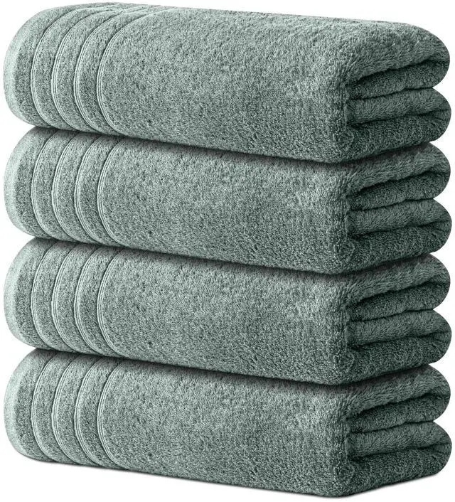 Main image of Bath Towels Set of 4, Size 30 x 60 Inches - 60% Cotton, 40% Viscose Made from Bamboo, Soft and Absorbent, Quick Drying, Lightweight, Perfect for Daily Use
