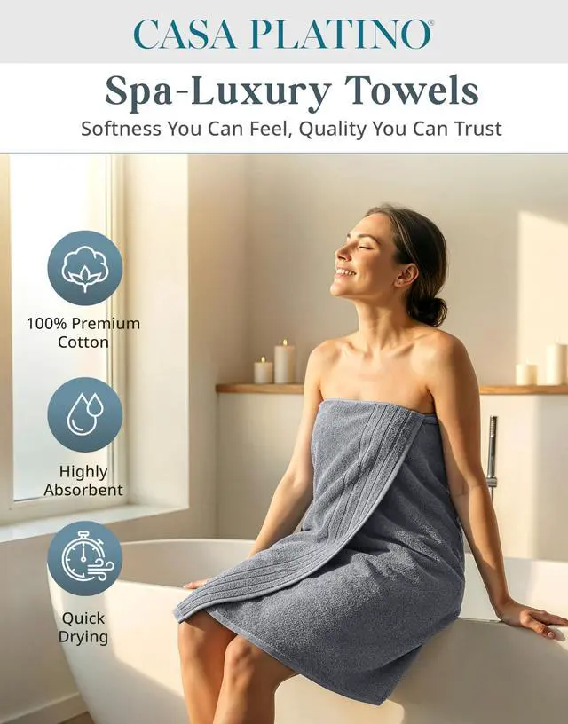 Alt view image 2 of 7 - Towel Set Soft Absorbent Quick Dry 100% Cotton - Cool Grey | Bathroom Towel Set, Soft & Durable, Ring-Spun, Ideal for Spa & Home, with OEKO-TEX