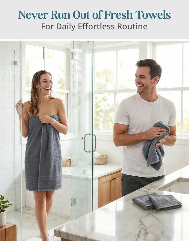 Alt view image 5 of 7 - Towel Set Soft Absorbent Quick Dry 100% Cotton - Cool Grey | Bathroom Towel Set, Soft & Durable, Ring-Spun, Ideal for Spa & Home, with OEKO-TEX