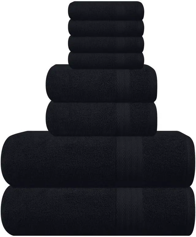 Main image of Ultra Soft 8-Piece Towel Set - 100% Pure Ringspun Cotton, Contains 2 Oversized Bath Towels 27x54, 2 Hand Towels 16x28, 4 Wash Cloths 13x13 - Ideal for Everyday use, Hotel & Spa - Black