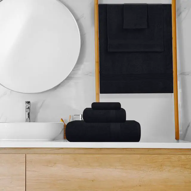 Alt view image 4 of 7 - Ultra Soft 8-Piece Towel Set - 100% Pure Ringspun Cotton, Contains 2 Oversized Bath Towels 27x54, 2 Hand Towels 16x28, 4 Wash Cloths 13x13 - Ideal for Everyday use, Hotel & Spa - Black