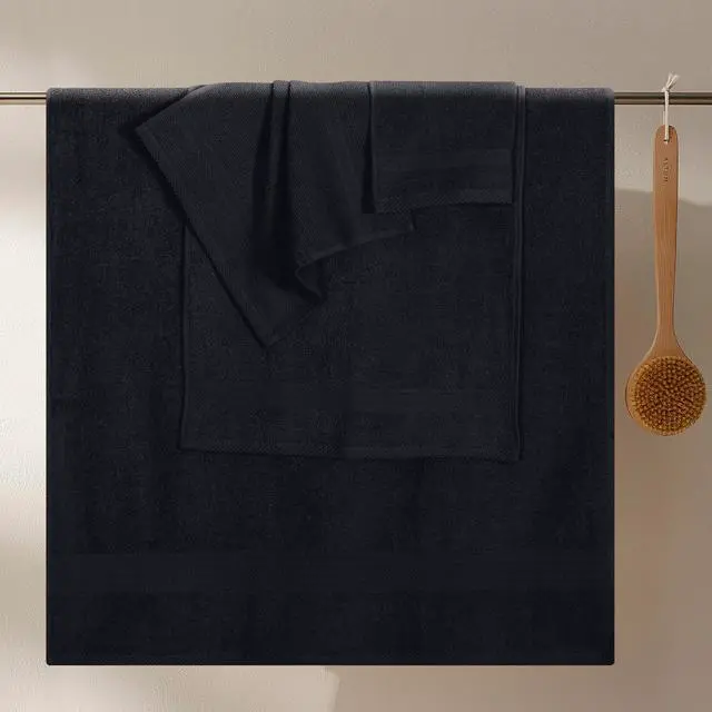 Alt view image 3 of 7 - Ultra Soft 8-Piece Towel Set - 100% Pure Ringspun Cotton, Contains 2 Oversized Bath Towels 27x54, 2 Hand Towels 16x28, 4 Wash Cloths 13x13 - Ideal for Everyday use, Hotel & Spa - Black