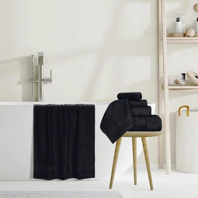 Alt view image 5 of 7 - Ultra Soft 8-Piece Towel Set - 100% Pure Ringspun Cotton, Contains 2 Oversized Bath Towels 27x54, 2 Hand Towels 16x28, 4 Wash Cloths 13x13 - Ideal for Everyday use, Hotel & Spa - Black
