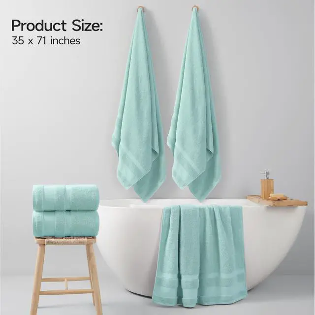 Alt view image 2 of 7 - 100% Cotton Bath Towels Set of 2, Oversized Bath Sheets 35 x 70 Inches, Soft & Absorbent Large Bathroom Towels, Quick Dry Cotton Towels for Bathroom, Gym, Spa, Pool & Family Use, Blue