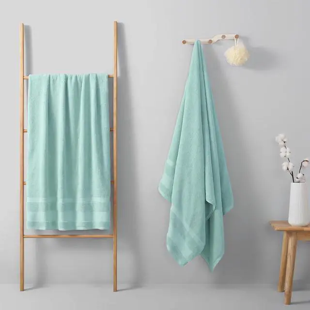 Alt view image 5 of 7 - 100% Cotton Bath Towels Set of 2, Oversized Bath Sheets 35 x 70 Inches, Soft & Absorbent Large Bathroom Towels, Quick Dry Cotton Towels for Bathroom, Gym, Spa, Pool & Family Use, Blue