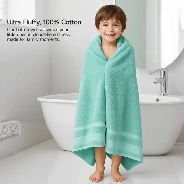 Alt view image 6 of 7 - 100% Cotton Bath Towels Set of 2, Oversized Bath Sheets 35 x 70 Inches, Soft & Absorbent Large Bathroom Towels, Quick Dry Cotton Towels for Bathroom, Gym, Spa, Pool & Family Use, Blue
