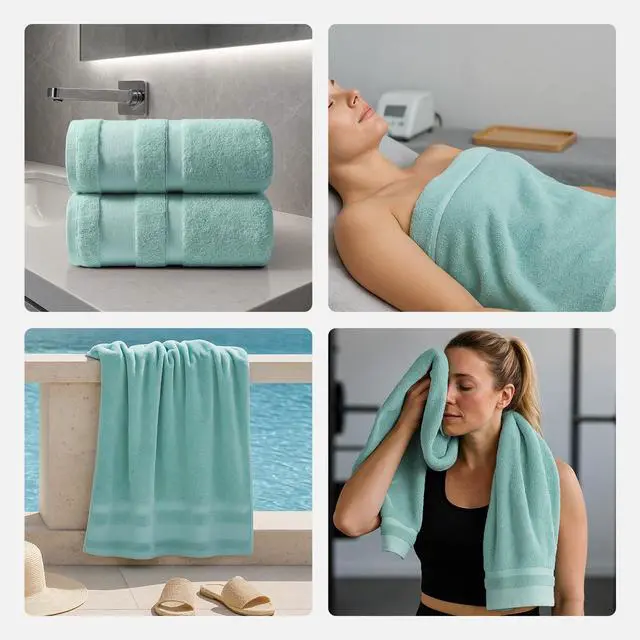 Alt view image 7 of 7 - 100% Cotton Bath Towels Set of 2, Oversized Bath Sheets 35 x 70 Inches, Soft & Absorbent Large Bathroom Towels, Quick Dry Cotton Towels for Bathroom, Gym, Spa, Pool & Family Use, Blue