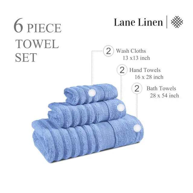 Alt view image 2 of 7 - Towel Set Soft Absorbent Quick Dry 100% Cotton 6 Piece - Allure | Bath Towel Set, Soft & Durable, Ring-Spun, Ideal for Spa & Home, with OEKO-TEX