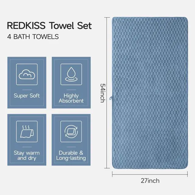 Alt view image 2 of 7 - Microfiber Bath Towels of 4-27x55 Inches Bath Towel Large, Highly Absorbent Towels for Bathroom, Quick Drying, Super Soft, Lint Free Fluffy Shower Towel for Gym, SPA, Gray, Blue