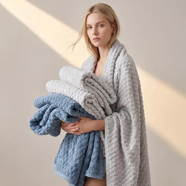 Alt view image 3 of 7 - Microfiber Bath Towels of 4-27x55 Inches Bath Towel Large, Highly Absorbent Towels for Bathroom, Quick Drying, Super Soft, Lint Free Fluffy Shower Towel for Gym, SPA, Gray, Blue
