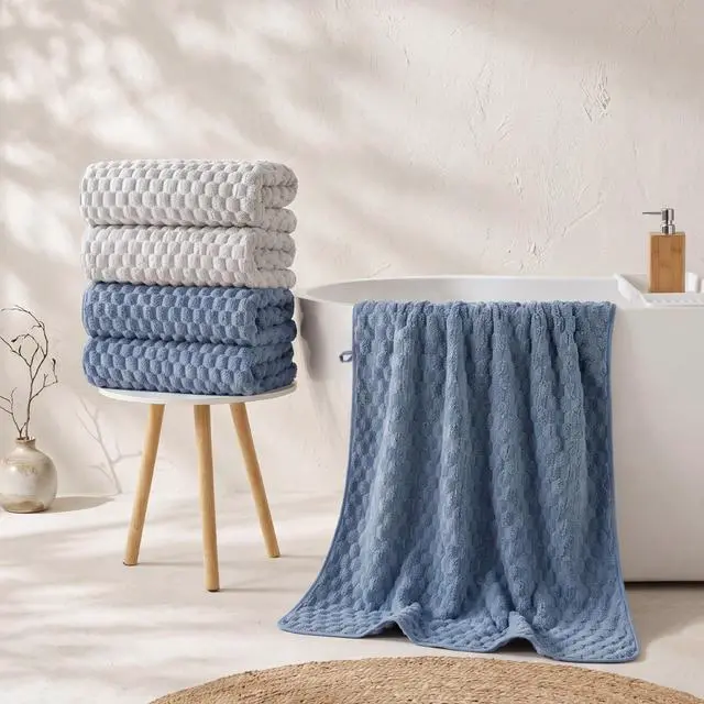 Alt view image 4 of 7 - Microfiber Bath Towels of 4-27x55 Inches Bath Towel Large, Highly Absorbent Towels for Bathroom, Quick Drying, Super Soft, Lint Free Fluffy Shower Towel for Gym, SPA, Gray, Blue
