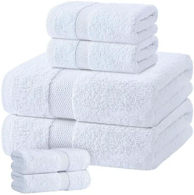 Main image of White Bath Towel Set of 6 - 100% Cotton Highly Absorbent Towels for Bathroom, 2 Luxury Bath Towels 650GSM, 2 Hand Towels, 2 Washcloths