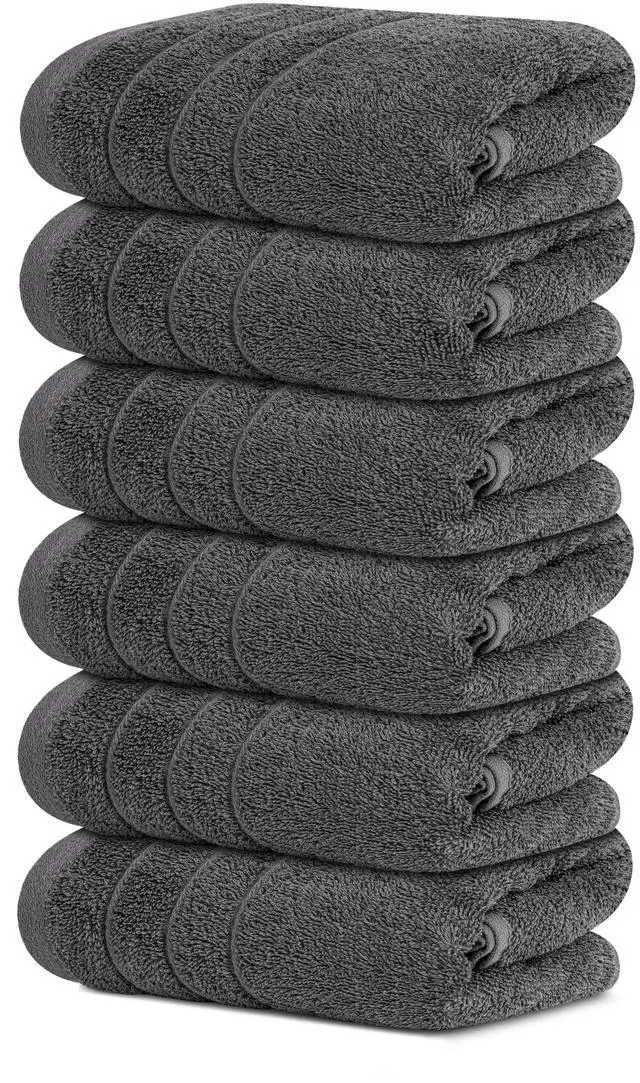 Main image of 6 Piece Hand Towels Set 16 x 28 Inches, Dark Grey | 100% Cotton, Lighter Weight, Quick to Dry, 16 x 28 Inches, Super Soft & Absorbent, Perfect for Bathroom & Kitchen
